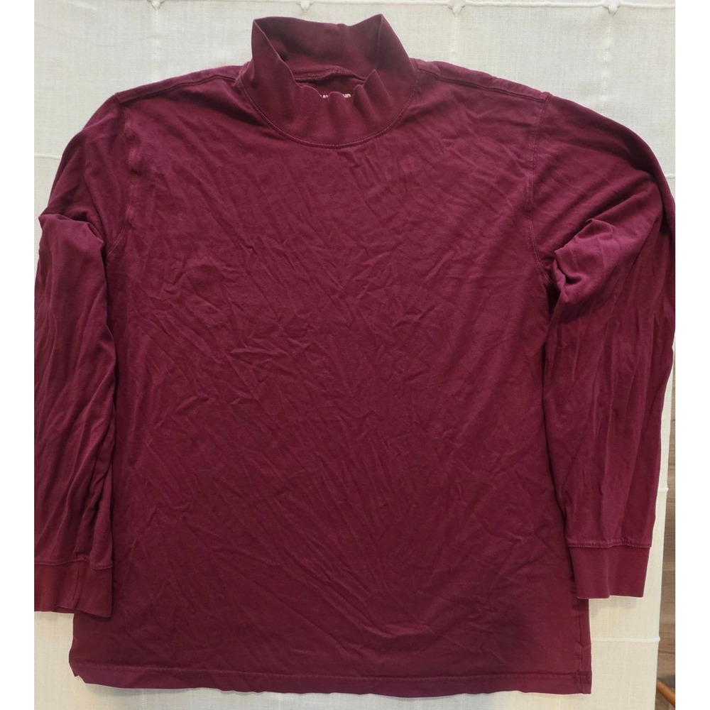 Lands End Super-T Mock Neck Long Sleeve Shirt Burgundy XL Mens